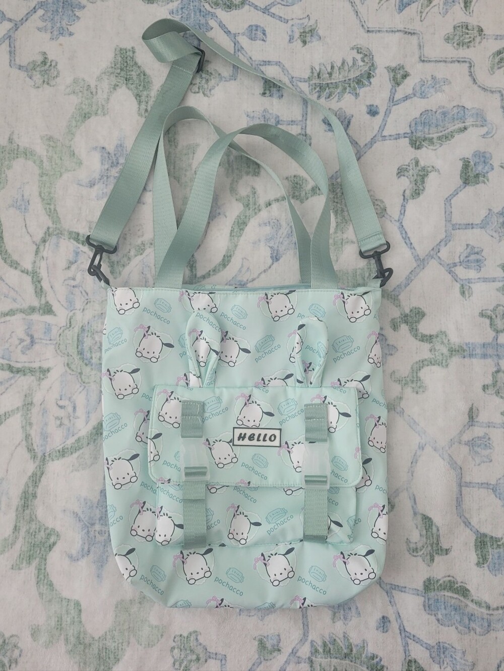 Sanrio Pochacco Mint Green Crossbody Tote with Adjustable Straps